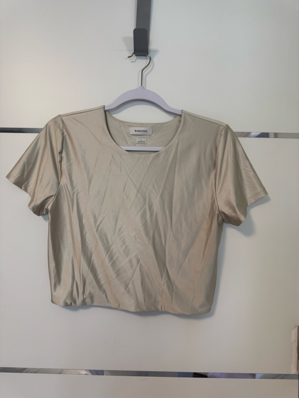 Babaton Short-Sleeve Cropped Tee in Beige